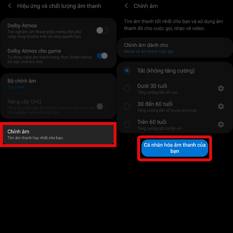Cá nhân hóa âm thanh trên thiết bị samsung a