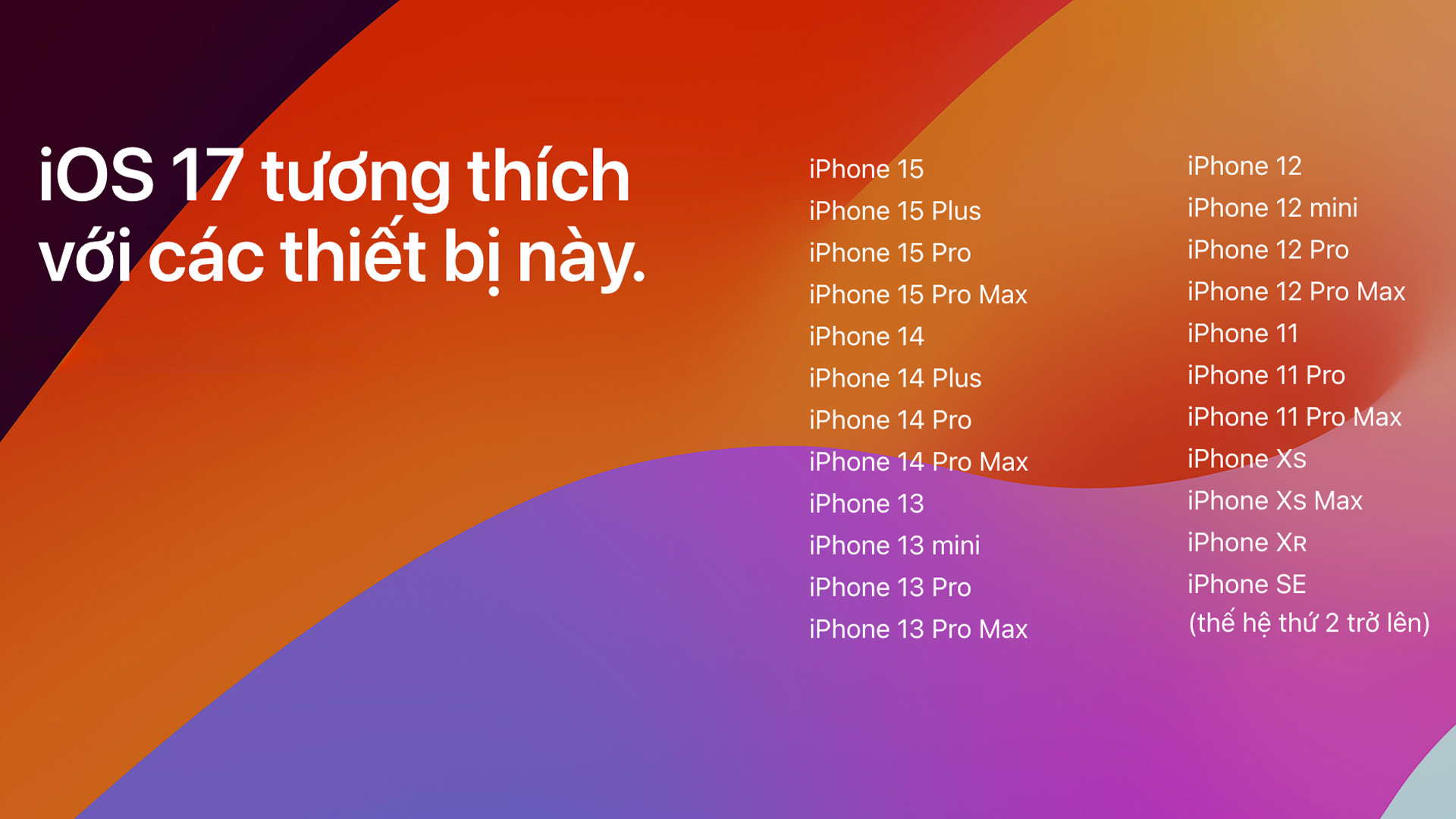 Danh s&aacute;ch thiết bị hỗ trợ iOS 17