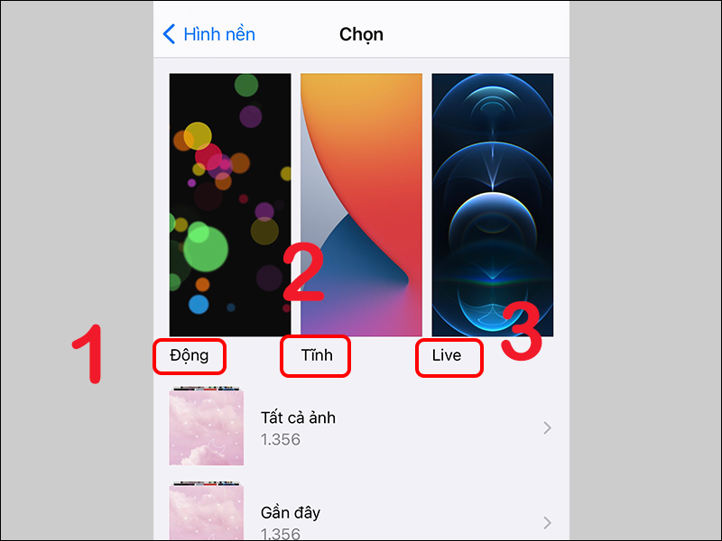H&igrave;nh nền Động, Tĩnh v&agrave; Live c&oacute; sẵn từ iPhone