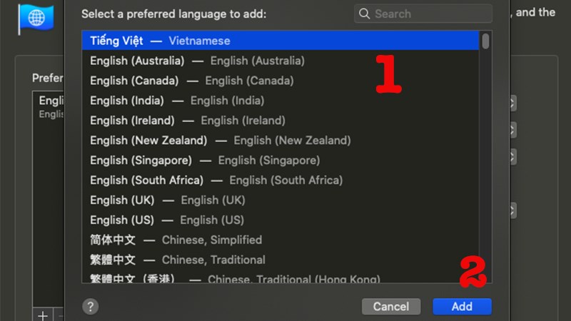 Nhấn Add để thêm ngôn ngữ Nhấn Add để thêm ngôn ngữ